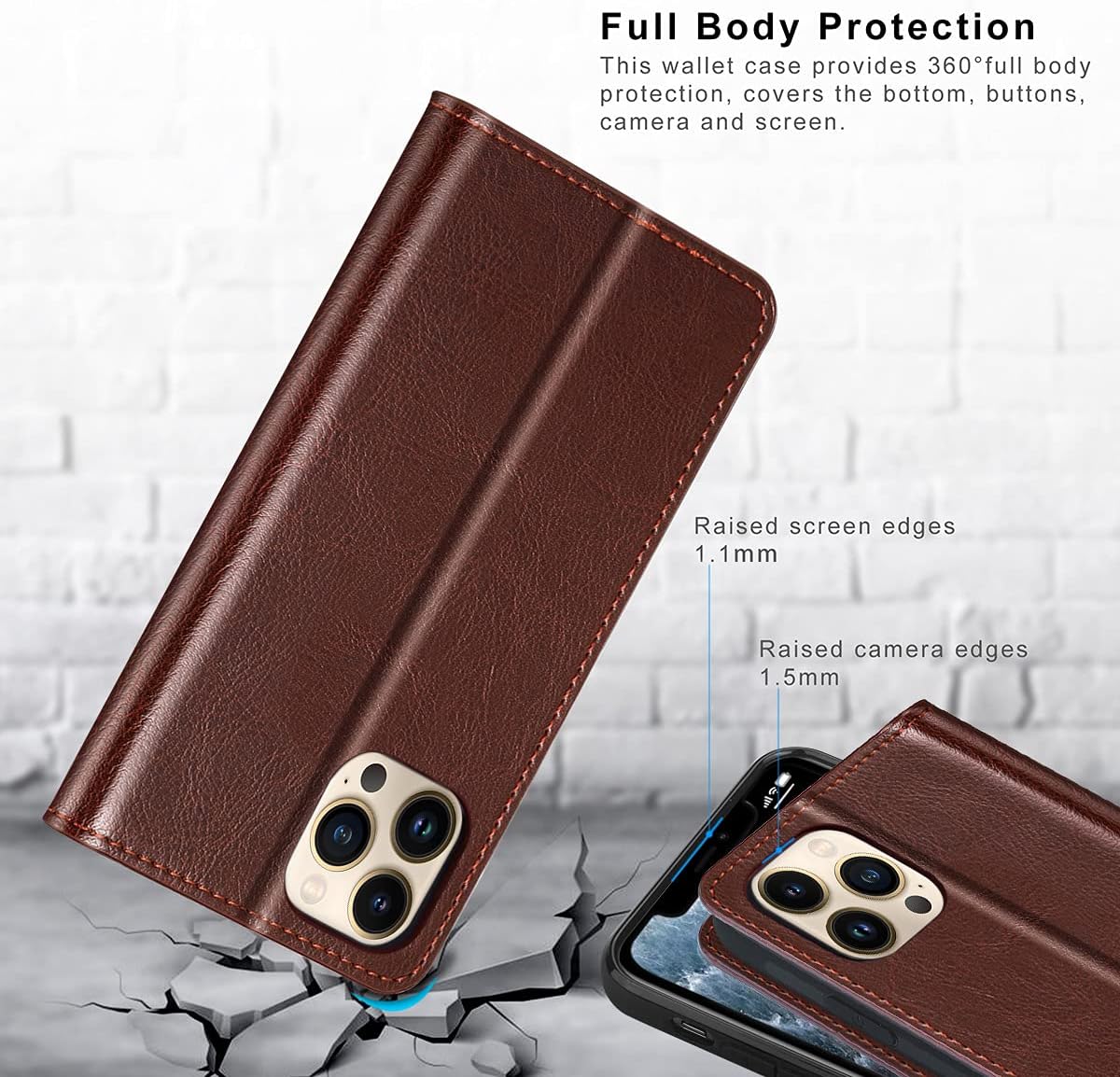 Belemay Compatible with iPhone 13 Pro Max Case Wallet, Protective Genuine Leather Flip with RFID Blocking Card Holders [Undetachable Interior Shell] Folio Cover for Men Women (6.7-inch 2021) Brown