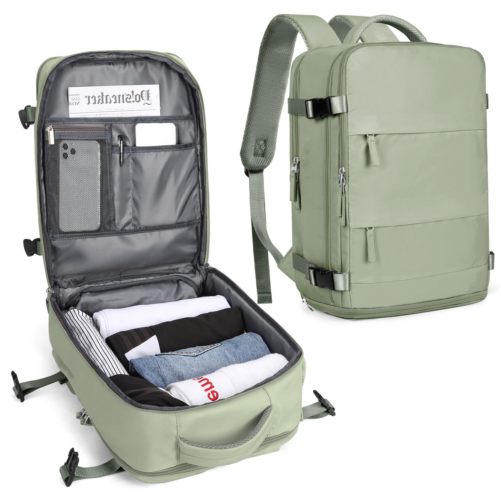 Cabin Bags for Travel, Underseat Carry on Hand Luggage Backpack for Women Airplane Approved Travel Backpack Personal Item Travel Bag 14 inch Laptop Backpack for Business Casual Work Beige — view 45
