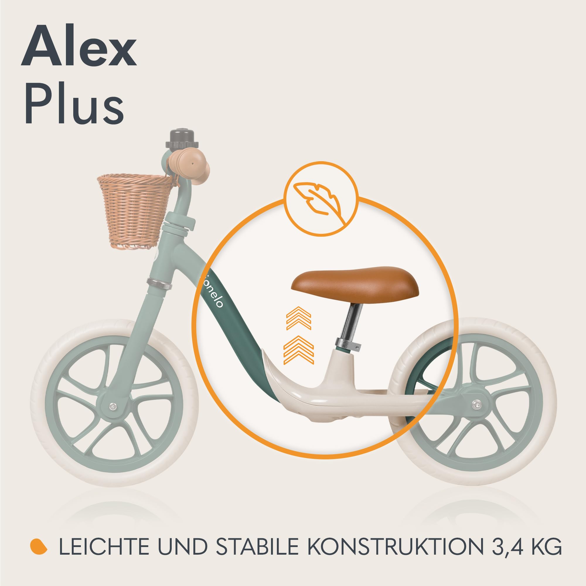 Lionelo Alex Plus Kinderlaufrad bis 30 kg, ab 3 Jahren, Eva-Schaumstoffräder 30,5 cm, Trittbrett Korb Verstellbarer Sitz und Lenker, Rutschfester Griff, Leicht 3,4 kg
