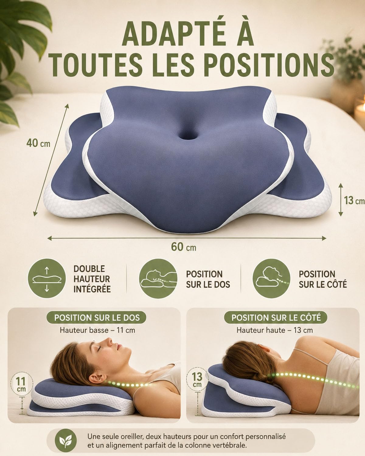 Oreiller SOYA 3.0 Ergonomique Mémoire De Forme，Black