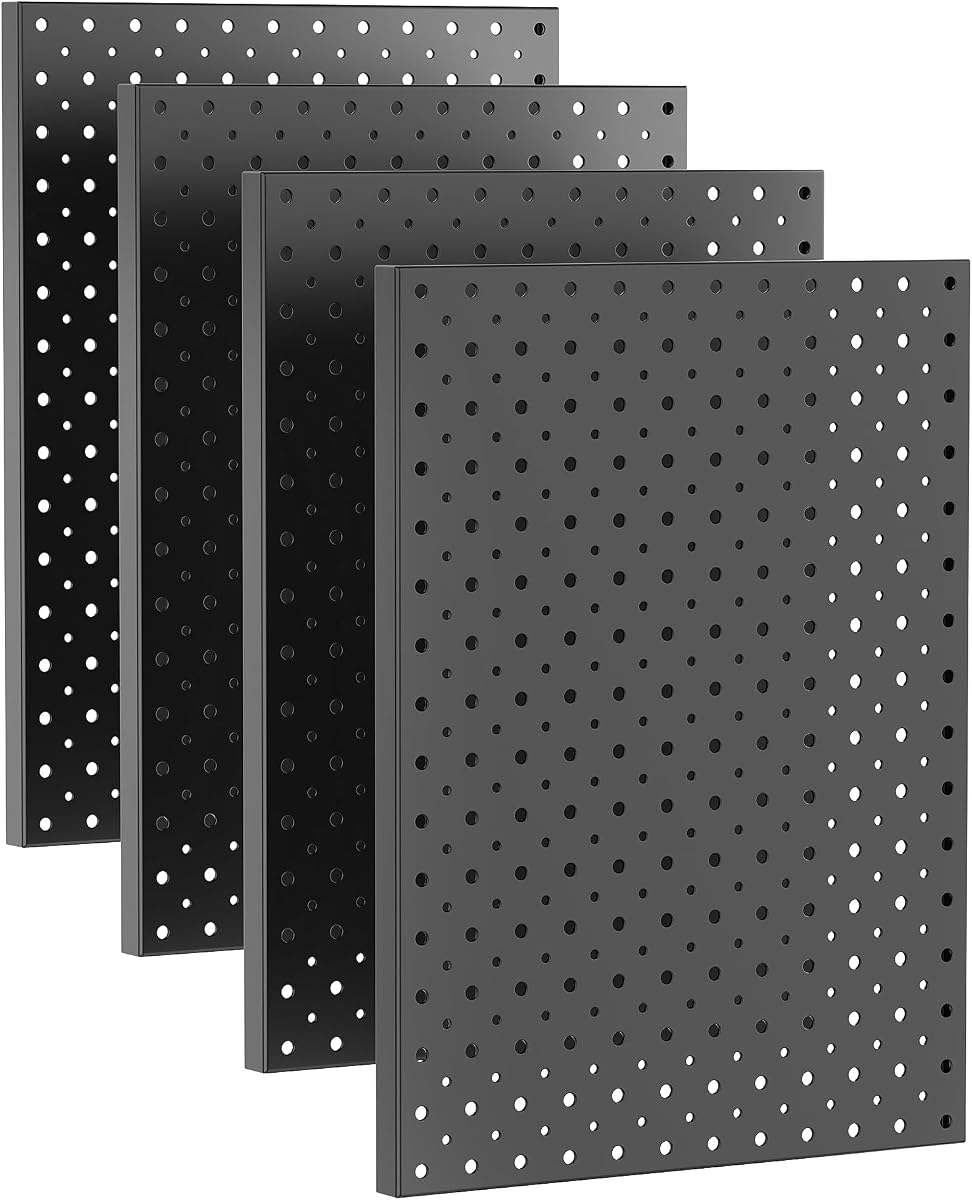 Metal Pegboard Panels, Pegboard Wall Organizer, Black Peg Boards | Garage Tool Storage Organization, 12"X16", 4pcs
