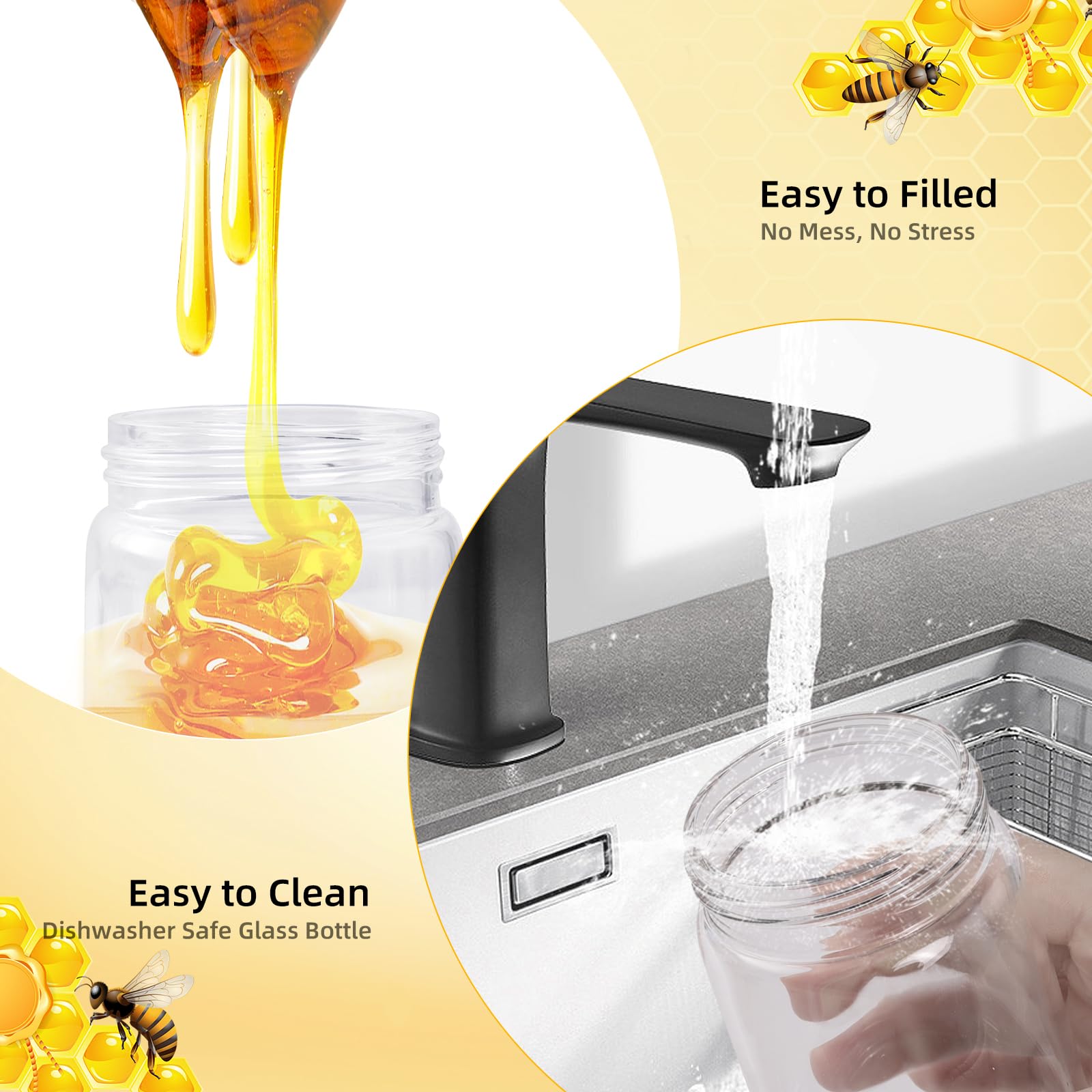 Dispenser Di Miele In Vetro 300 Ml: Antigoccia Dosatore Miele Con Manico - Ideale Per Mieles E Sciroppo, Salsa Di Soia, Altri Liquidi, Accessori Da Cucina