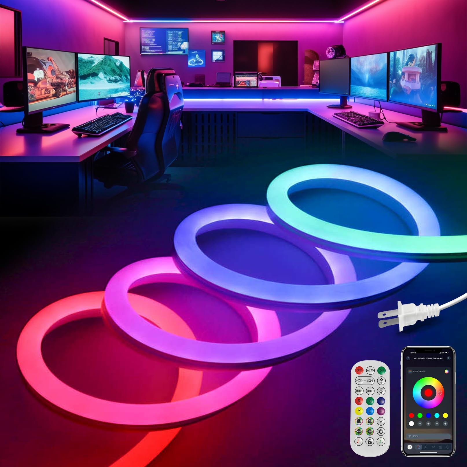 VOEWT LED Neon Lights,IC+RGB 9.8FT Rope Lights Control with App/Remote,Multiple Modes,DIY Design,Outdoor IP65 Waterproof,24V Flexible LED Strip Lights for Bedroom,Gaming,Party Decoration