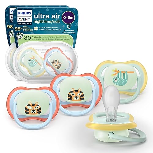 Philips Avent Ultra Air SCF37635 - Chupetes nocturnos con diseño ortodóntico, para bebés de 0 a 6 meses, que brillan en la oscuridad, pezón