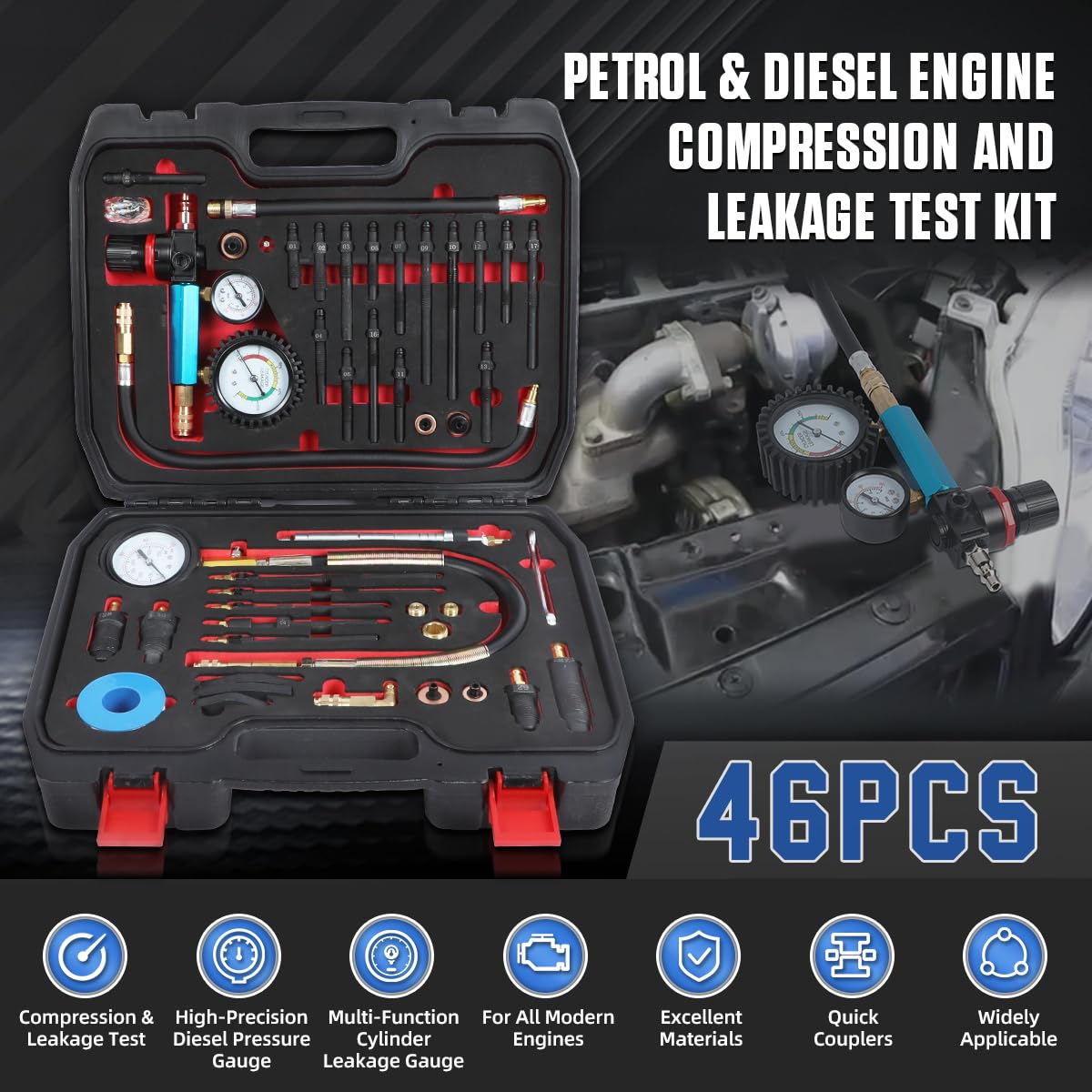 Cylinder Compression Tester Kit Petrol & Diesel Engine Compression And ...