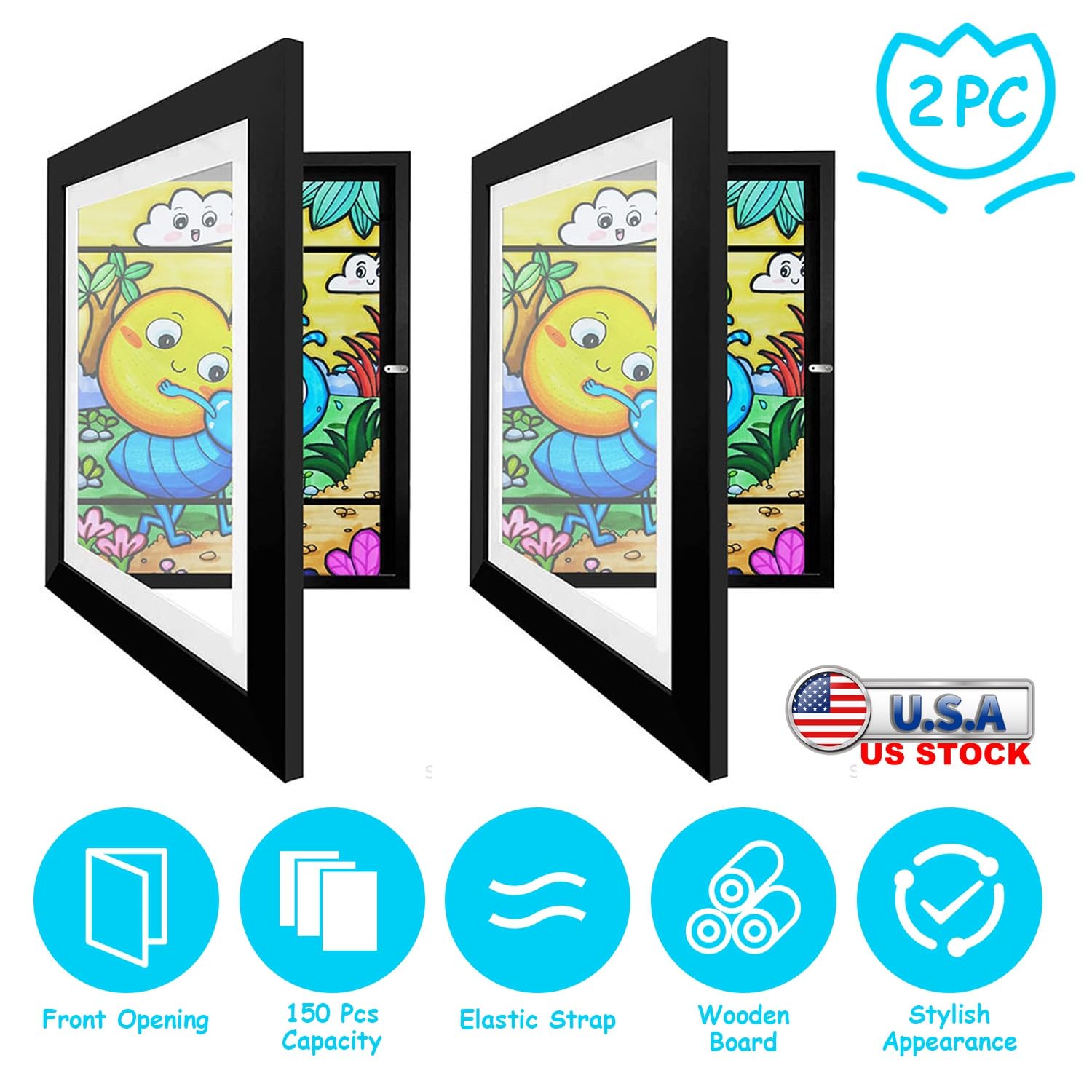 Edge by Body Code 12.99x9.52in Kids Art Frame Front Opening Wooden Frame Artwork Display Storage Frame A4 Picture Frame Wall Display for Photo Art Projects Picture Chil