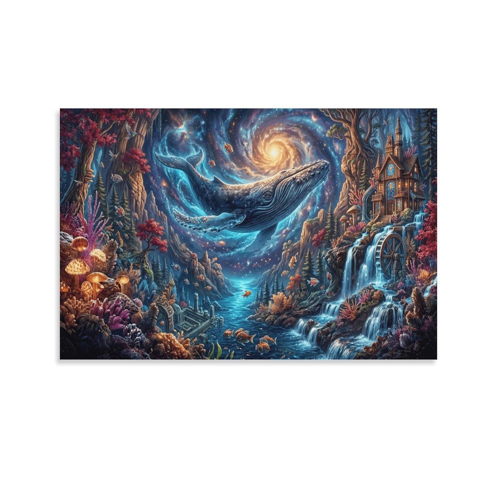 XPASHIQWC Whale Poster Artwork Waterfall Cabin Giclee Canvas Prints Modern Canvas Wall Art Picture Wall Hanging for Living Room Bedroom Home Decorations 20x30inch(50x75cm)