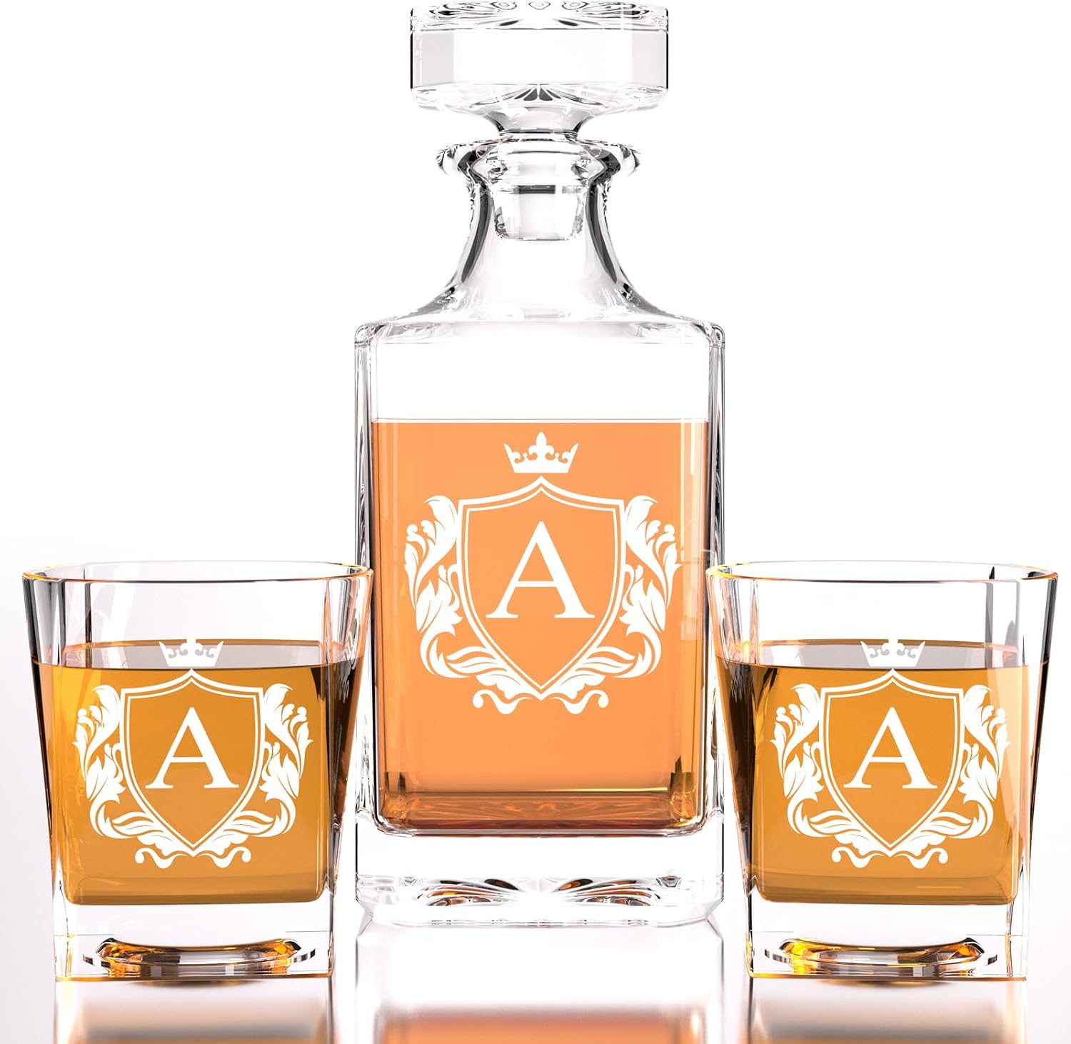 Personalized Whiskey Decanter Set with Monogram Initial, A-Z 10oz Personalized Whisky Glasses with 750ml Decanter, Unique Fathers Day Birthday Gifts for Men Him Dad Husband Brother Son (S)