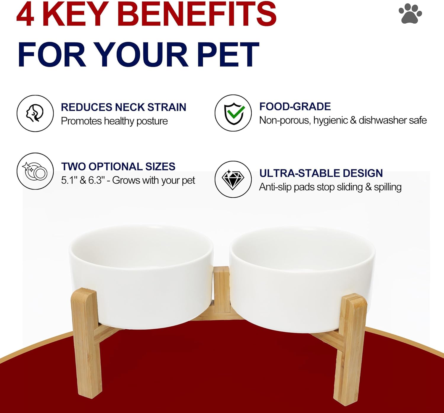 Elevated Dog Bowls Ceramic, 30.4 oz Dog Food and Water Bowl Set with Wood Stand, Double Raised Pet Feeding Station for Puppy & Cats - Non-Slip Medium Pet Dishes Dishwasher Safe - White - Image 2