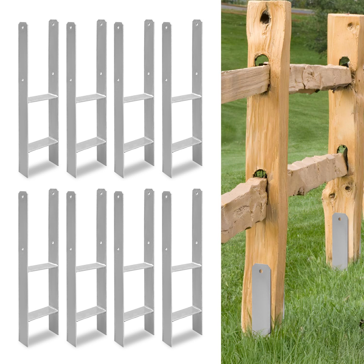 Juego de 8 anclajes en H de 141 x 600 mm – Soporte para postes en H para valla y postes de madera, anclajes en H robustos para valla de jardín, garajes, cenadores y proyectos de construcción