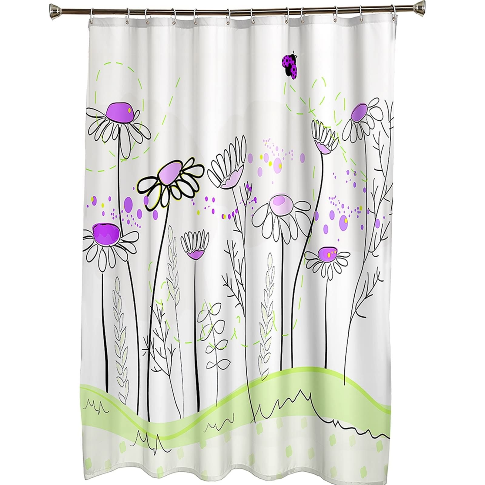 Duschvorhang 180X200, Duschvorhang Polyester Mehrfarbig Blumen und Grasmuster Duschvorhang für Damen