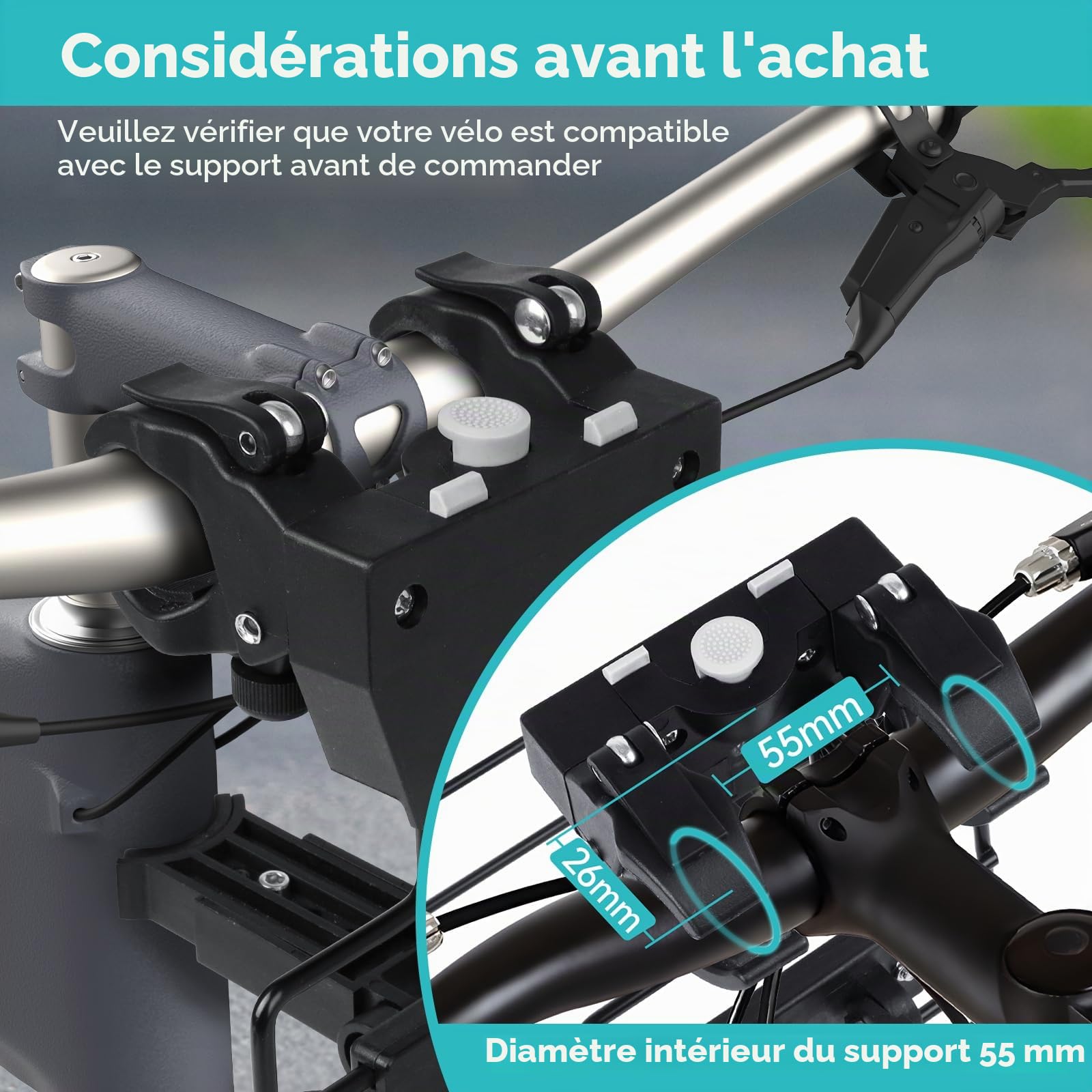 Support en forme de L Φ55 mm, accessoire de vélo pour animaux de compagnie, matériau POM et métal, capacité de charge maximale 10 kg