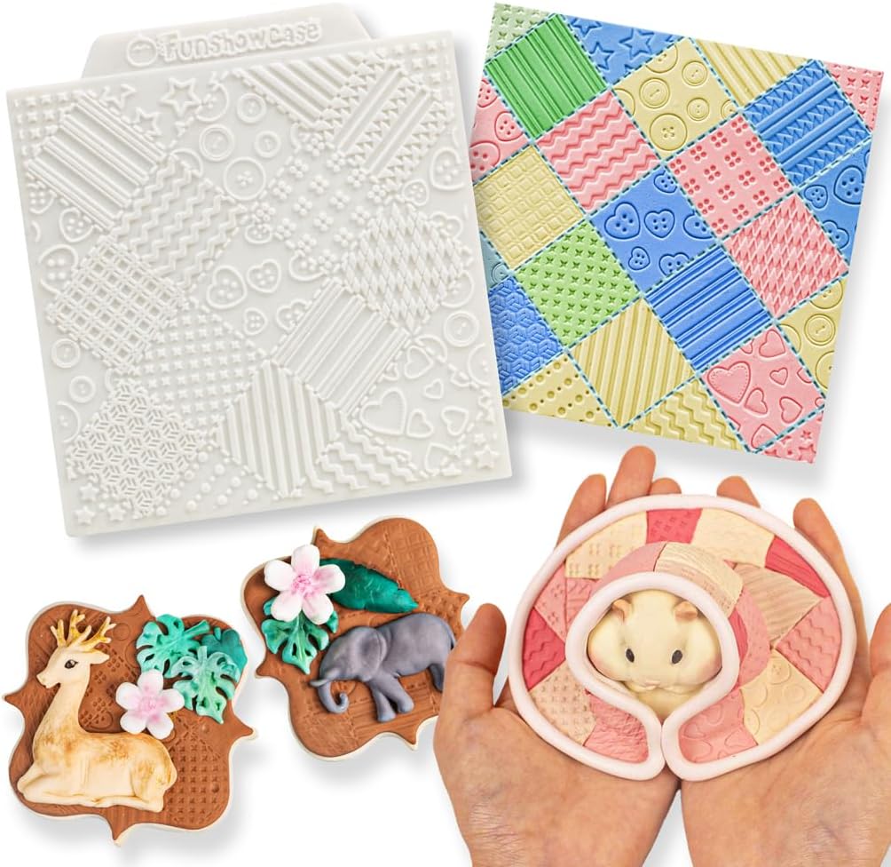 Fondant Patchwork Quilt Mold with 15 Textures for Cake Decorating Clay Crafts