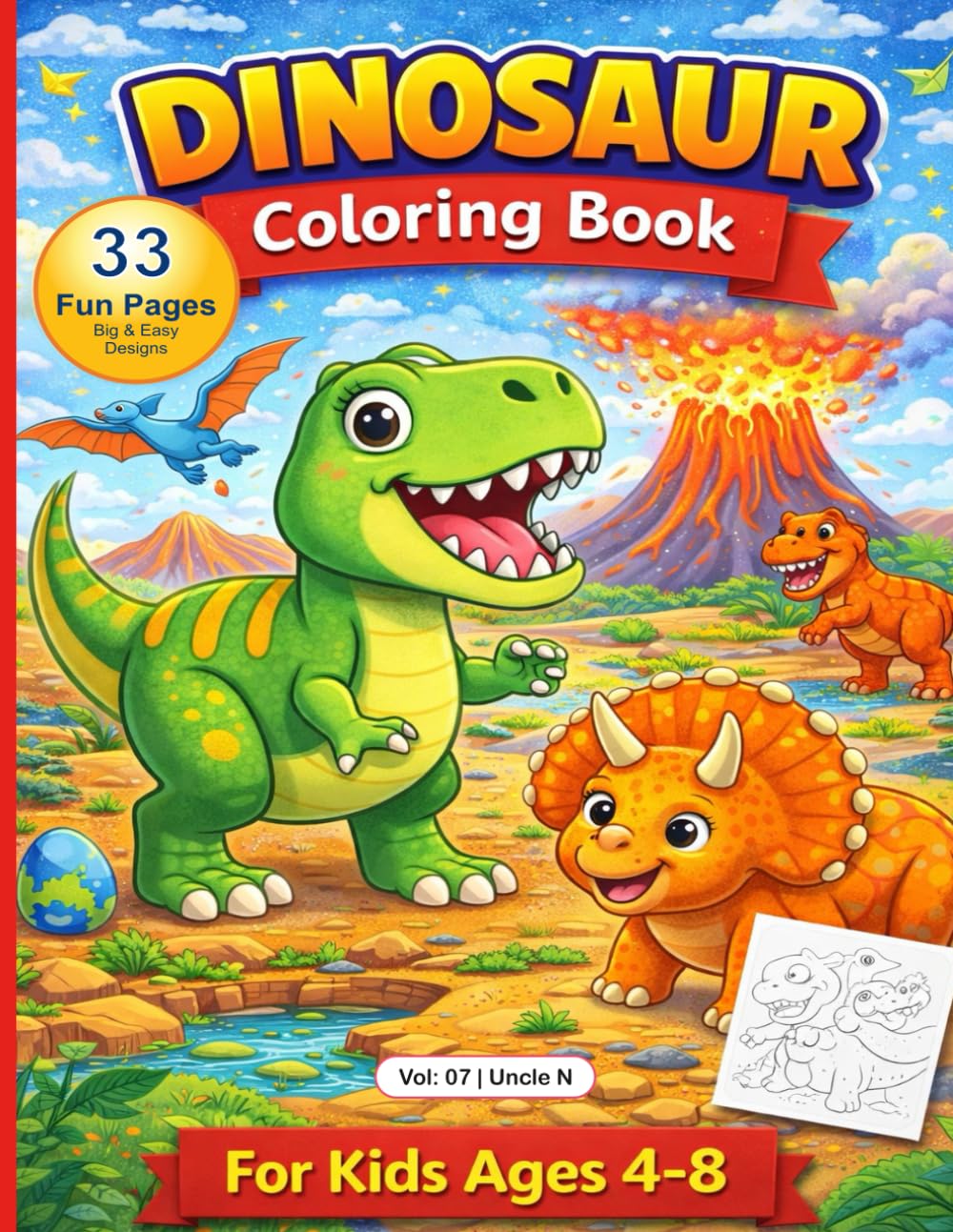 Dinosaur Coloring Book 33 Pages: All types of Animals Drawing Coloring Book for Kids or Adults all Multi task, Relax, Create & Enjoy Every 33 Page