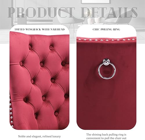 Miniatura 5 de SoarFlash Juego de 2 Sillas de Comedor de Terciopelo, Sillas de Comedor Tapizadas Acolchadas con Ribete de Tachuelas y Patas de Madera Maciza para