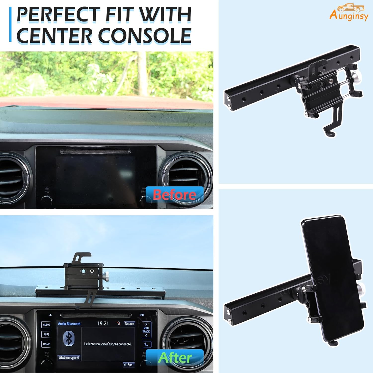 Aunginsy Dashboard Phone Holder Compatible with Toyota Tacoma 2016-2023, Car Navigation Screen Upper Panel Fixed Clip 360° Rotation Mobile Phone Bracket for Most Cell Smartphone Mount Accessories