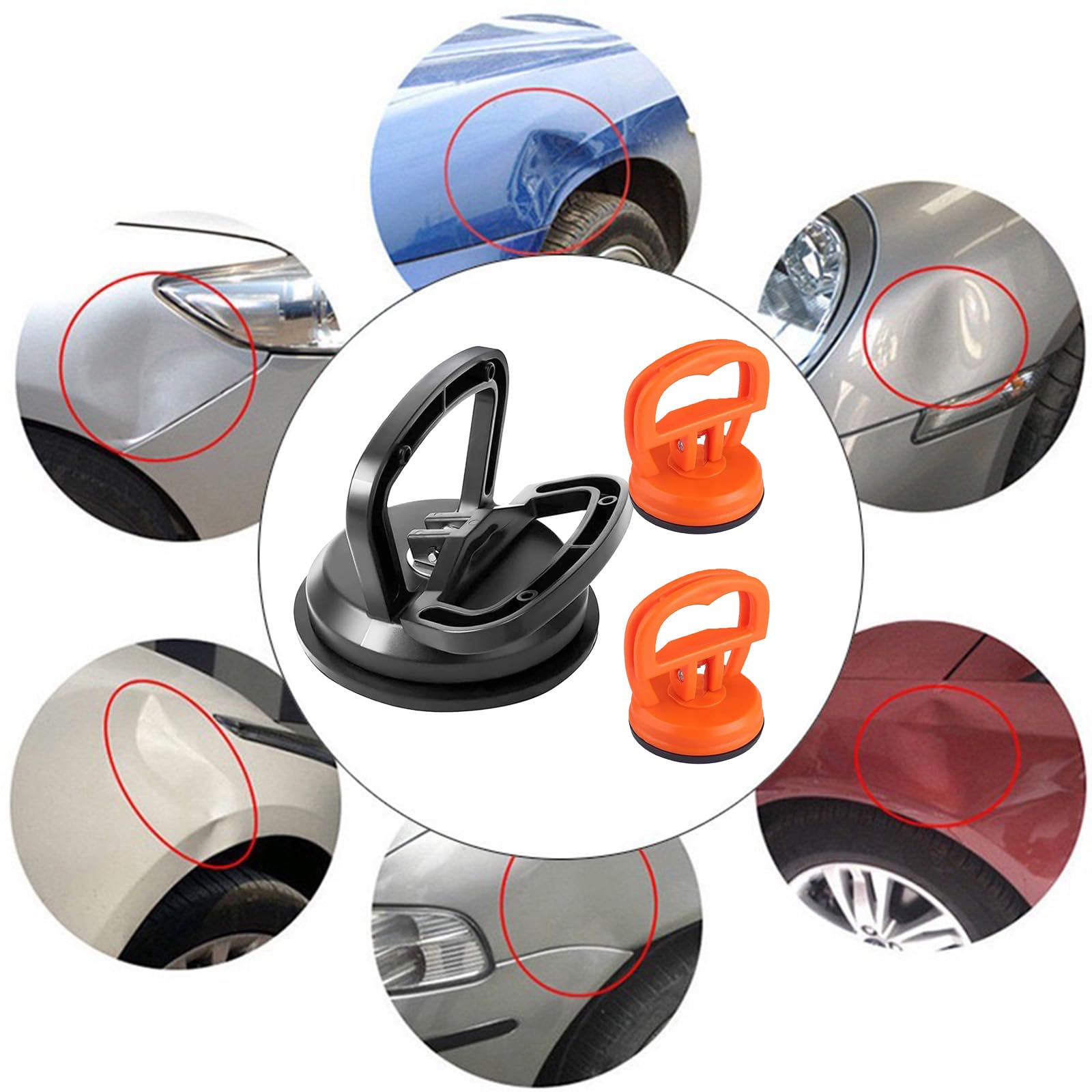 ROKOFA Dent Puller,Car Dent Puller,3 Pcs Dent Remover Tool for Car, Suction Cup Dent Puller and Dent Remover Tool for Car Dent Repair,Glass, Screen, Tiles Lifting and Objects Moving(1black+2orange)