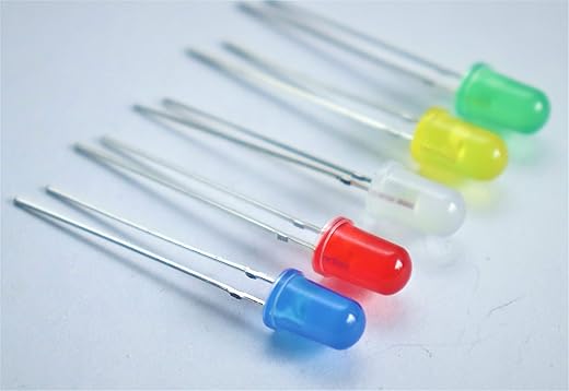 Electronic Spices All Bright Color 5mm Led Light (Light Emitting Diode) White, Green, Red, Yellow, Blue 4Pcs Each Color Pack Of 20, Prong Base