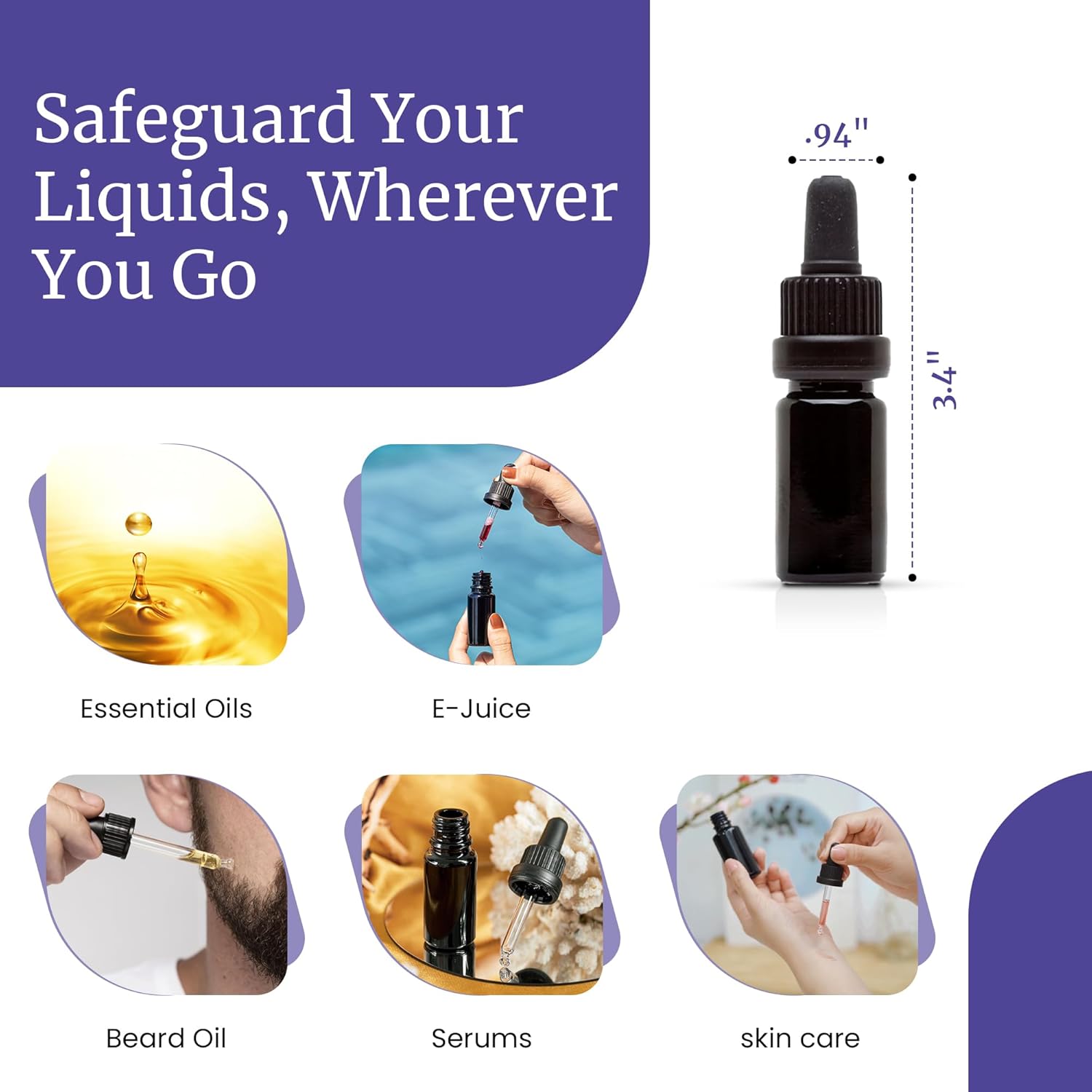 Infinity Jars 10 ML (0.34 Fl oz) UV-Black Glass Tincture Bottle & Dropper Leak‑Proof Travel Vial for Essential Oils, Serums, Micro-Doses, Herbal Extracts Pack 10