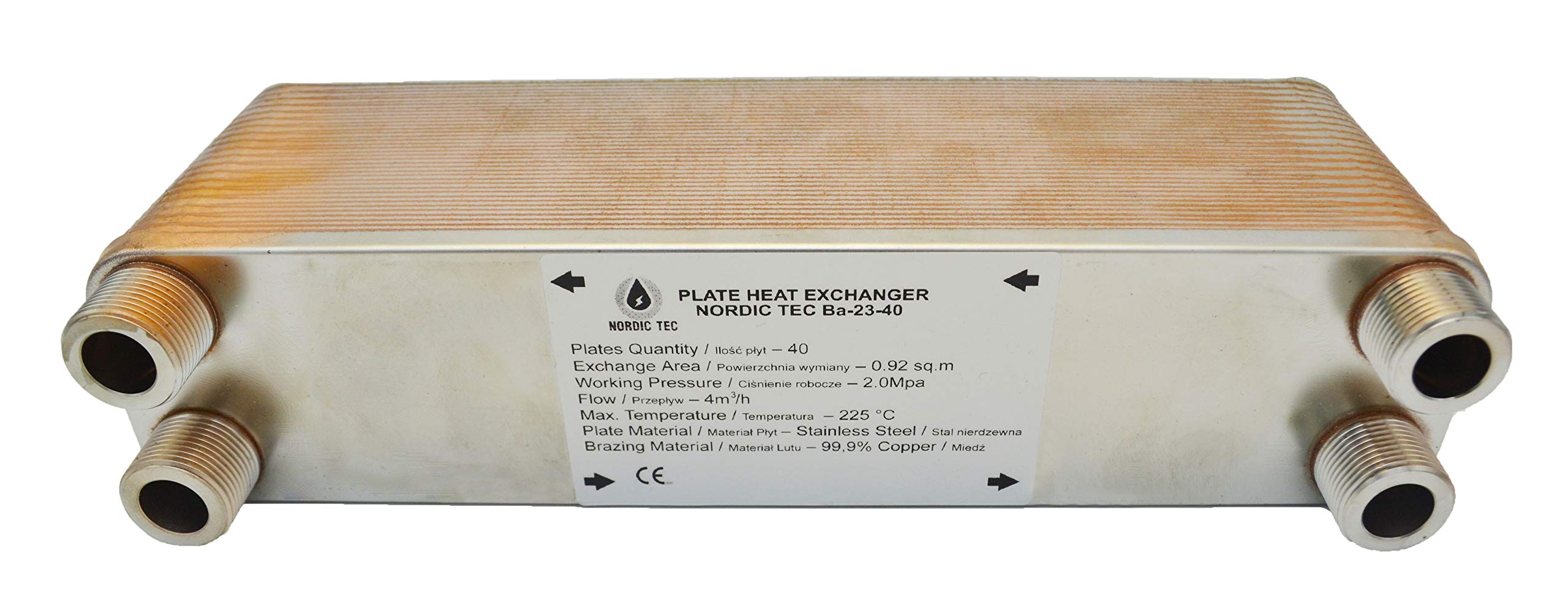 Edelstahl Plattenwärmetauscher Wärmetauscher Nordic Tec Ba-23-40 40 Platten 165kW 3/4”