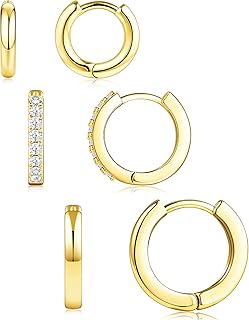 Poxtex Small Sterling Silver Huggie Hoop Earrings Set for Women, Hypoallergenic 14K Gold Plated Hoops Stacks for Multiple Piercings, Dainty Cute Mini Lightweight Cartilage Studs Trendy Jewelry Gift