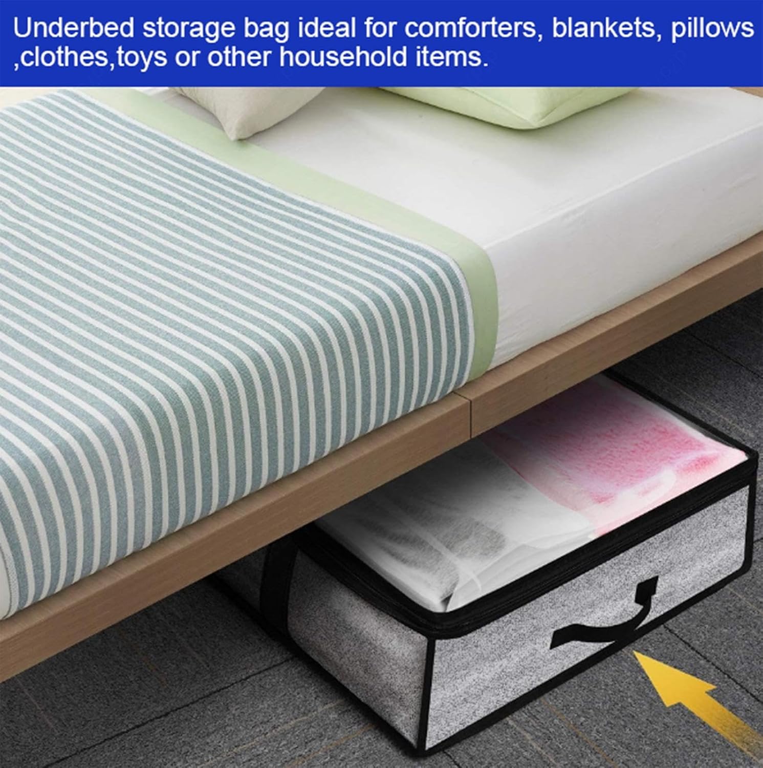 Underbed Storage Bags Organizer with Clear Window,2 Pack Foldable Underbed Closet Storage Organizer with Reinforced Handles,for Bedroom Under Bed Drawers