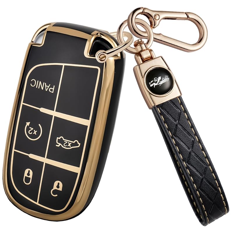Capa para chave canivete Jeep com chaveiro em TPU, 3, 4 ou 5 botões, A-black