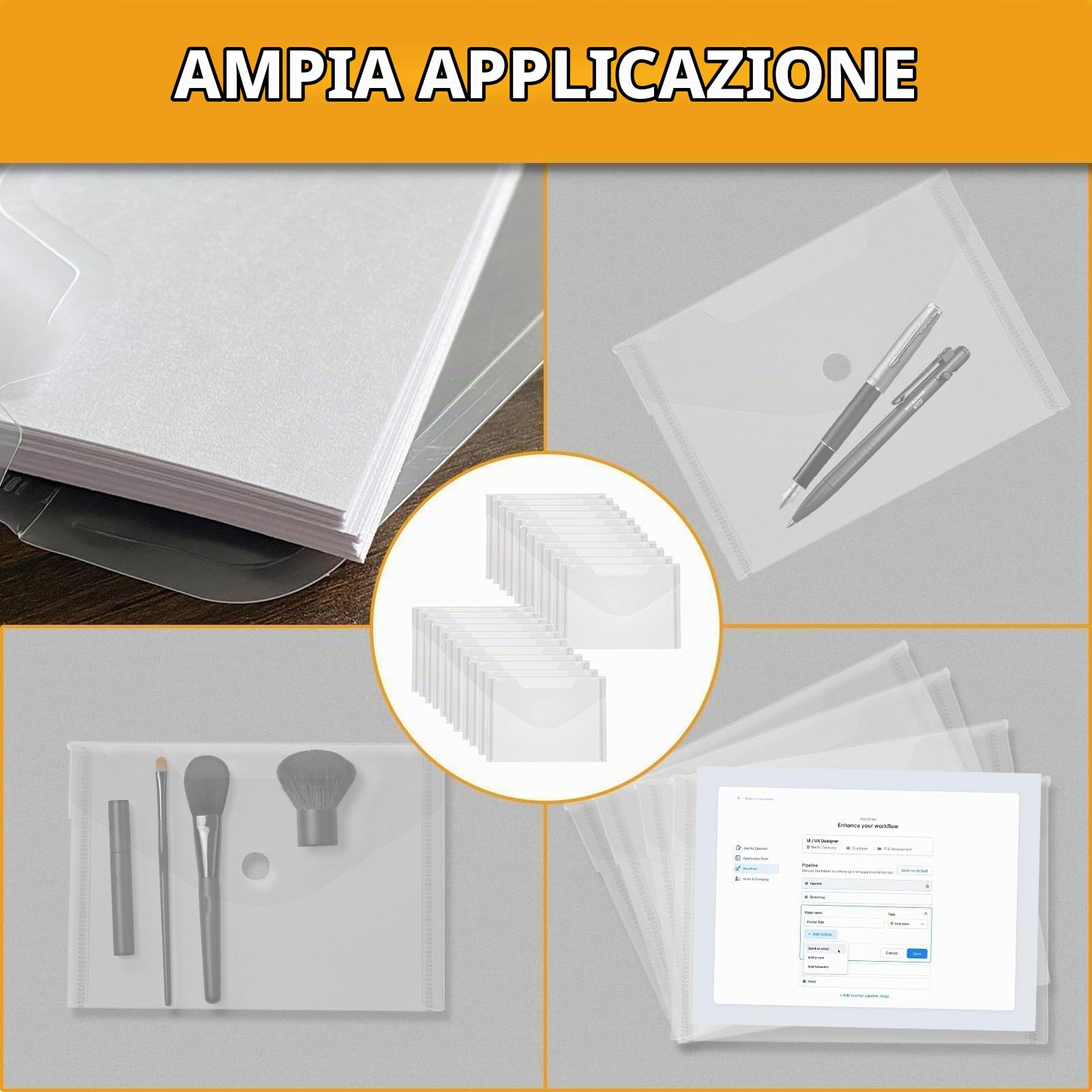 40 buste in plastica, formato A6, portadocumenti, impermeabili, con chiusura a bottone, per casa, ufficio, scuola, viaggi (set A)