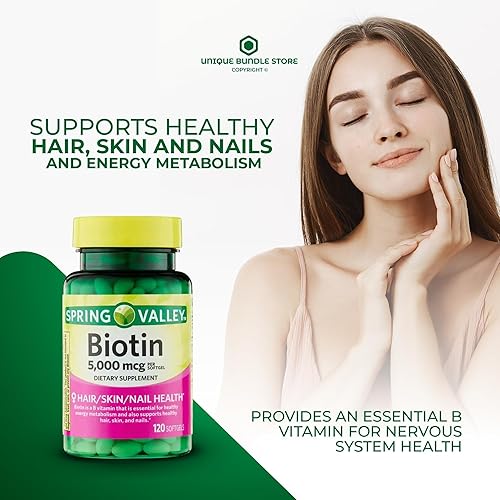 Miniatura 2 de Spring Valley, Biotina 5000mcg, cápsulas blandas, 120 unidades de suplemento dietético para la salud del cabello, piel y uñas + organizador