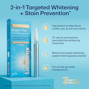 Lumineux 2-in-1 Whitening Pen Enamel Safe and Clinically Proven to Whiten Without The Sensitivity - Removes Coffee, Tea, and Smoking Stains