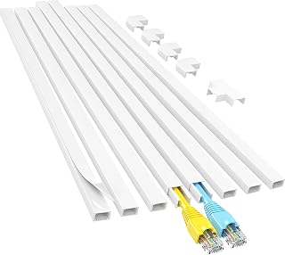 Yecaye 113in Cord Hider Kit - Cable Concealer for Wall Wires, Easy Install Raceway for 2 Small Cords, Home Office Cable Management, White 0.59x0.4in