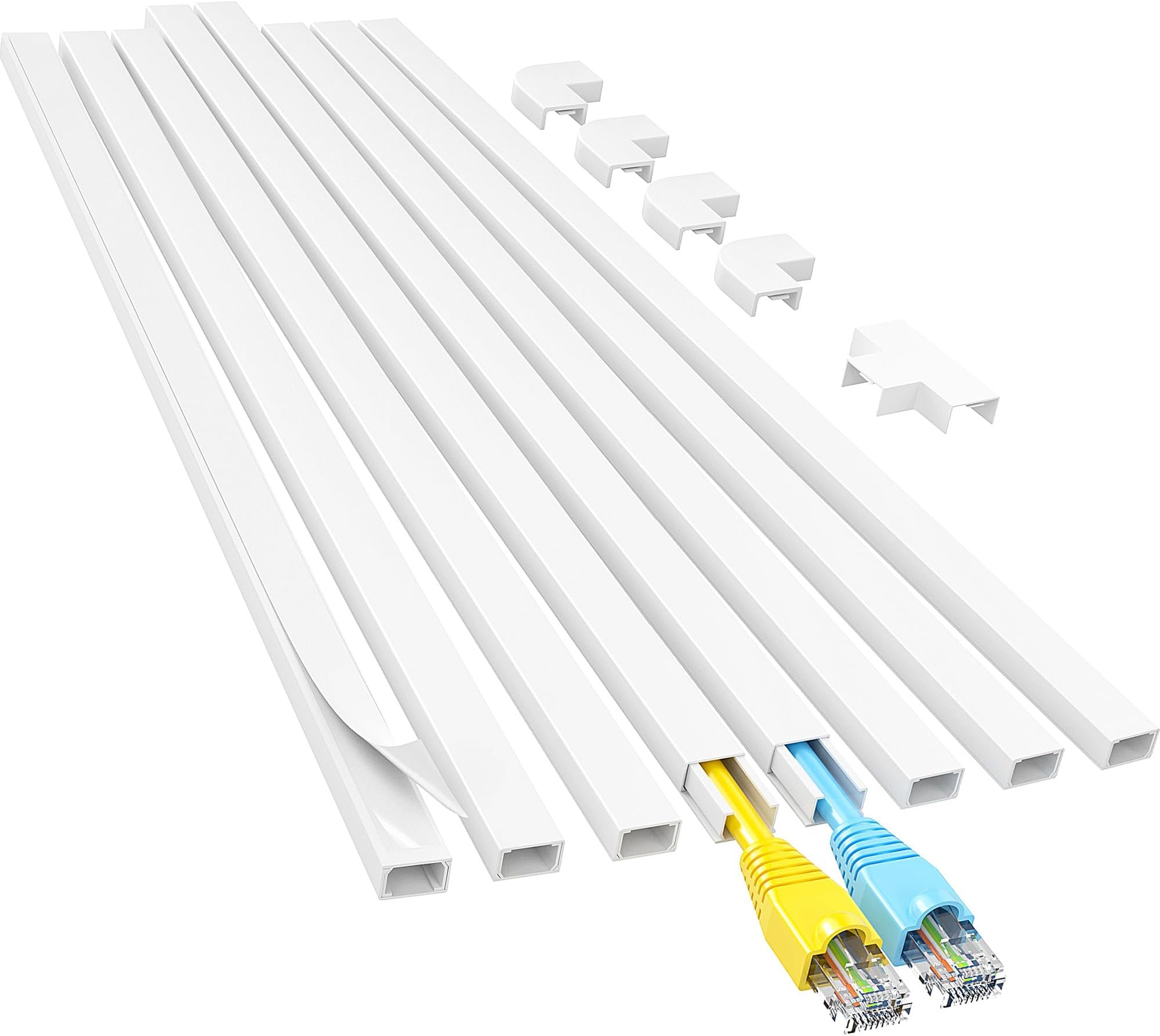One-Cord Channel Cable Concealer - CMC-03 Mini Cover Cable Management System - 125" Raceway Kit Hide a Single Power Cord, Ethernet Cable, Speaker Wire - 8X L15.6in, W0.59in H0.39in, White