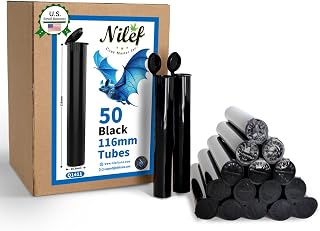 Plastic Pop Top Tubes | 116mm | 50 Pack | Black Child-Resistant Packaging | Travel Holder Vial Containers | Easy Open by Squeezing Sides (Q1411)