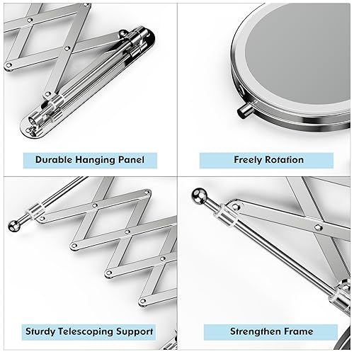 Miniatura 5 de Espejo de maquillaje recargable para montar en la pared, espejo de aumento de doble cara de 8 pulgadas 1X10X con 3 luces de color, pantalla táctil