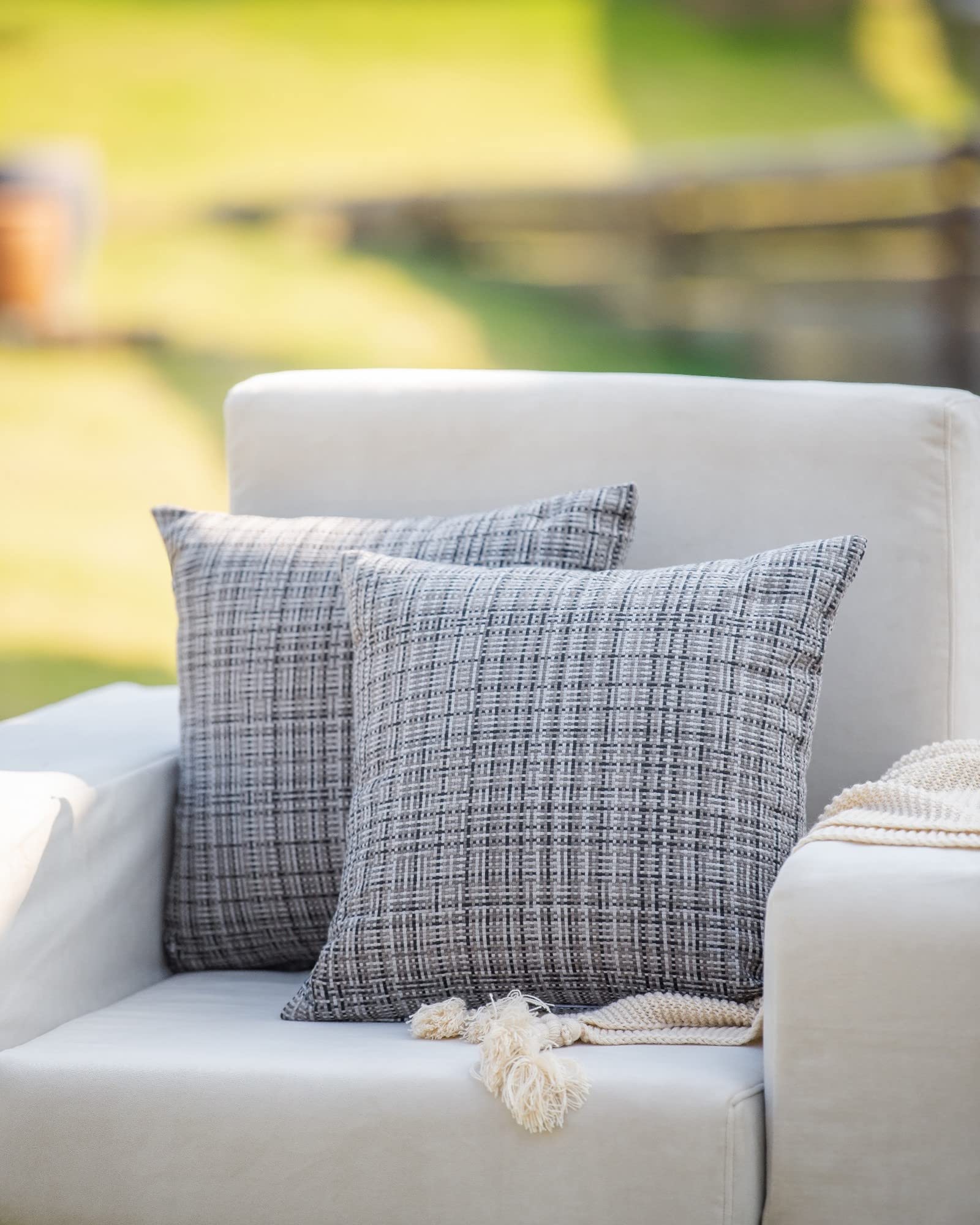 HPUK Farmhouse Outdoor Waterproof Throw Pillow Covers Pack of 2, 18x18 Inch Decorative Garden Cushion Covers for Patio Tent Balcony Bench Tent Couch Sofa, Solid Accent Pillow Covers, Grey