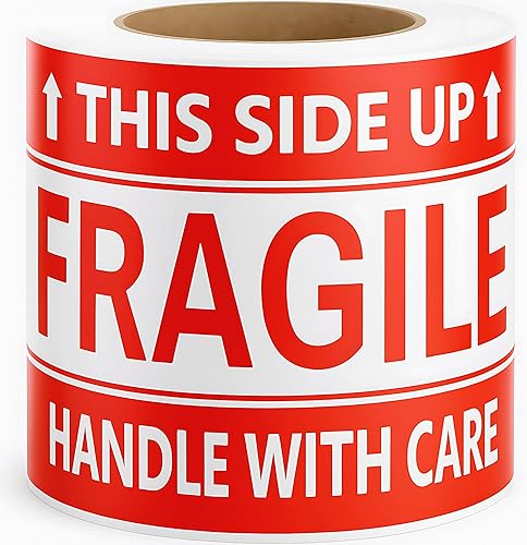 3 x 5 pulgadas  100 calcomanías frágiles en rollo, fácil de rasgar, etiquetas adhesivas permanentes de advertencia para caja de envío, cartón,