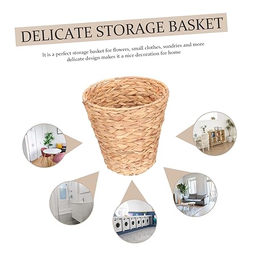Miniatura 8 de Cesta de basura tejida de ratán, cesta de basura para oficina, cesta de almacenamiento de jacinto, cesta de basura tejida con paja, cesta de