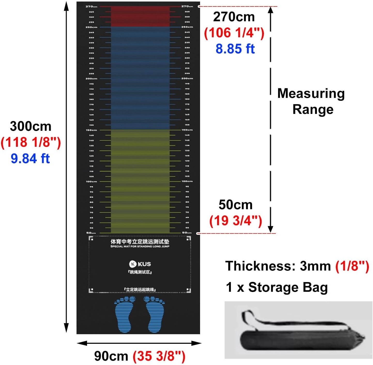ZIMGOD Standing Long Jump Mat, Non Slip Exercise Measuring Mat, Carpeted Long Jump Practice Test Pad, Jump Rope Training Workout Board for Home Gym Floor (Color : Adult)