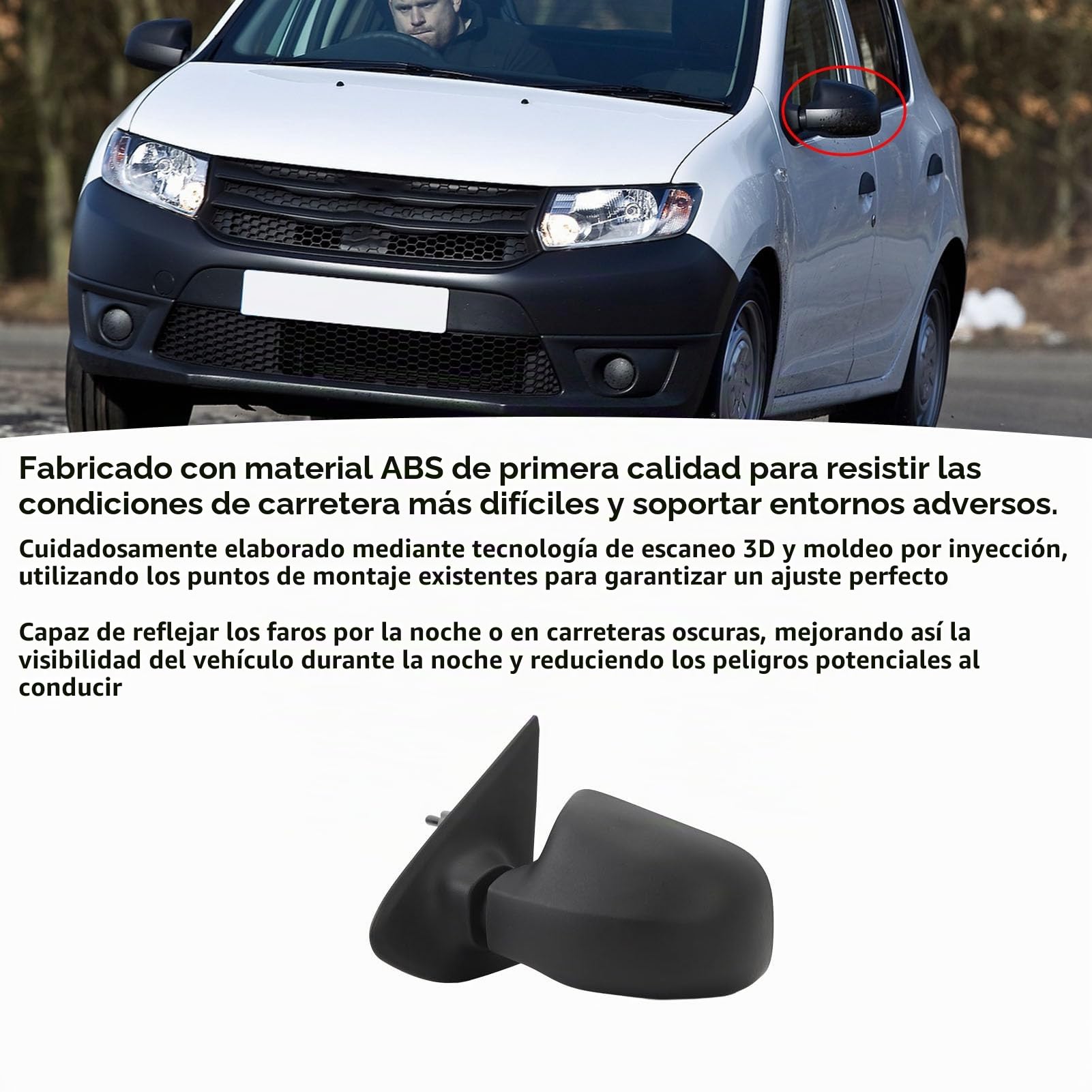 Espejo de puerta plegable manual del lado izquierdo del conductor Negro Exterior del coche Espejo de puerta plegable manual Espejo retrovisor plegable manual para Dacia Sandero