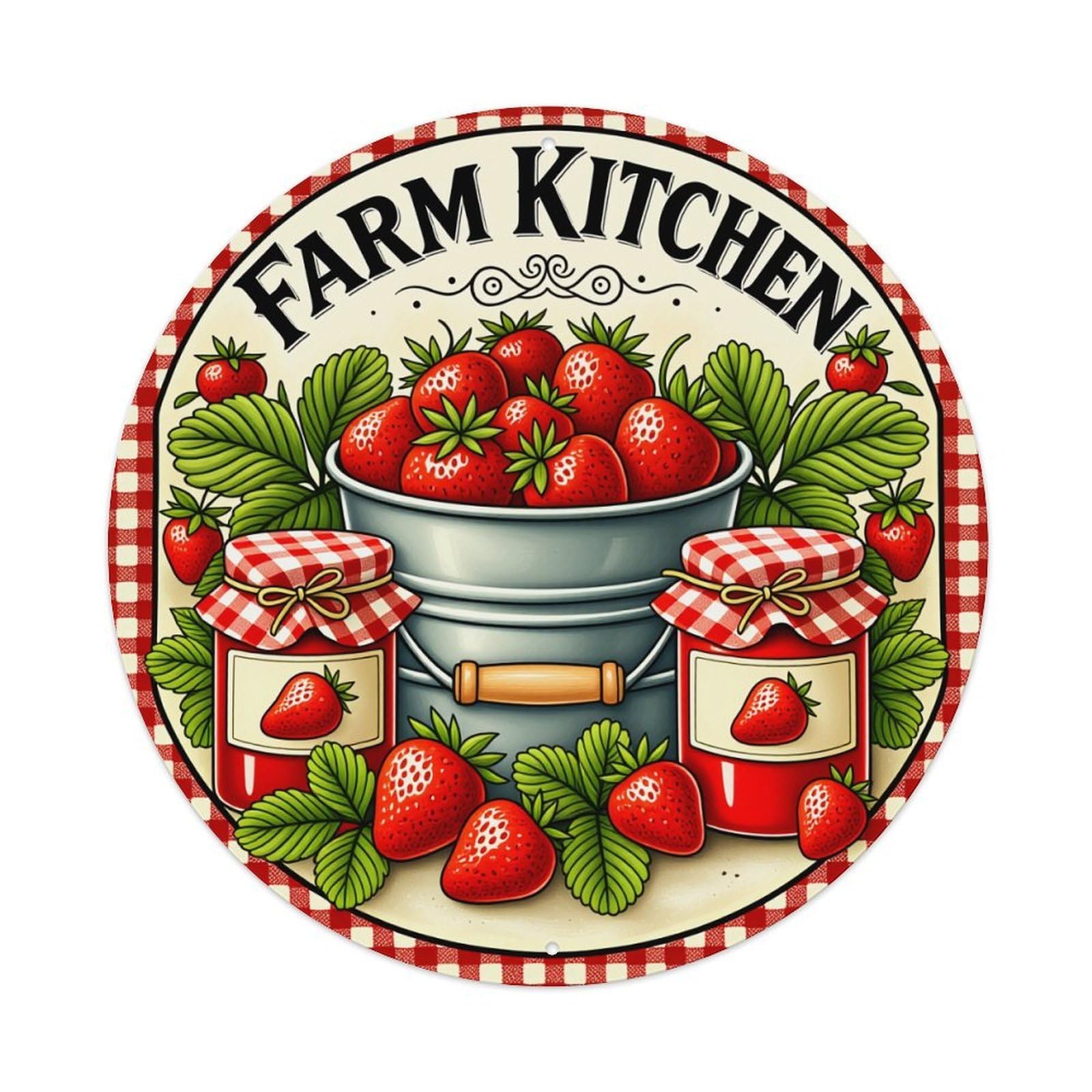 Farm Kitchen Strawberry Jar Pattern Metal Tin Sign Vintage Garden Bedroom Cafe Bar Man Cave Home Wall Decor Metal Poster 8x8 inches