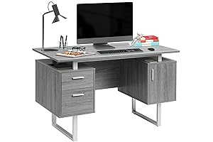 Techni Mobili Modern Home Office Desk with Drawer and Storage, Gray, RTA