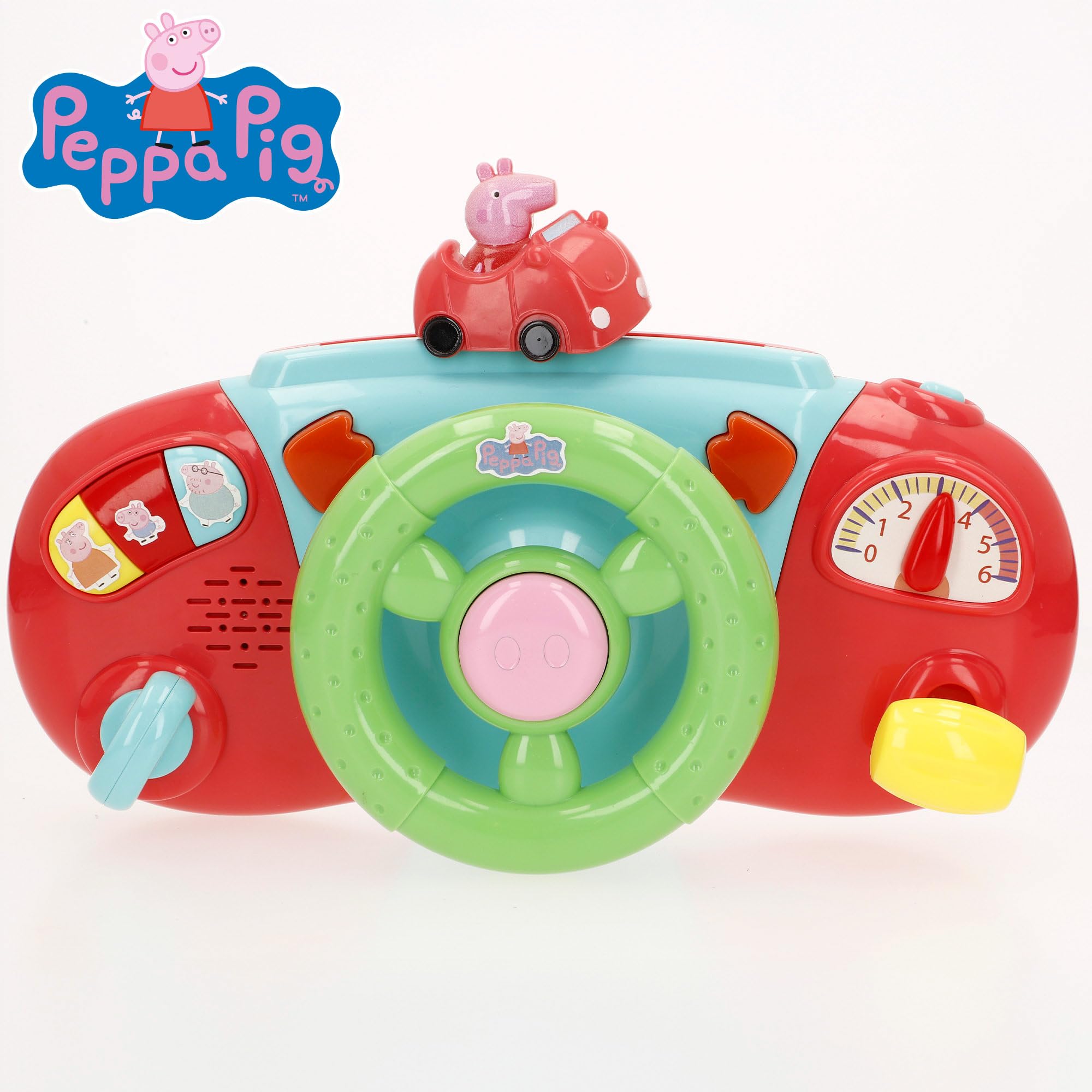 ColorBaby Peppa Pig Lenkrad für Kinderwagen, Ankergriff, buntes Design, Peppa, George und Seine Freunde, interaktive Spiele, Aktivitäten für Kinder ab 6 Monaten (39159)