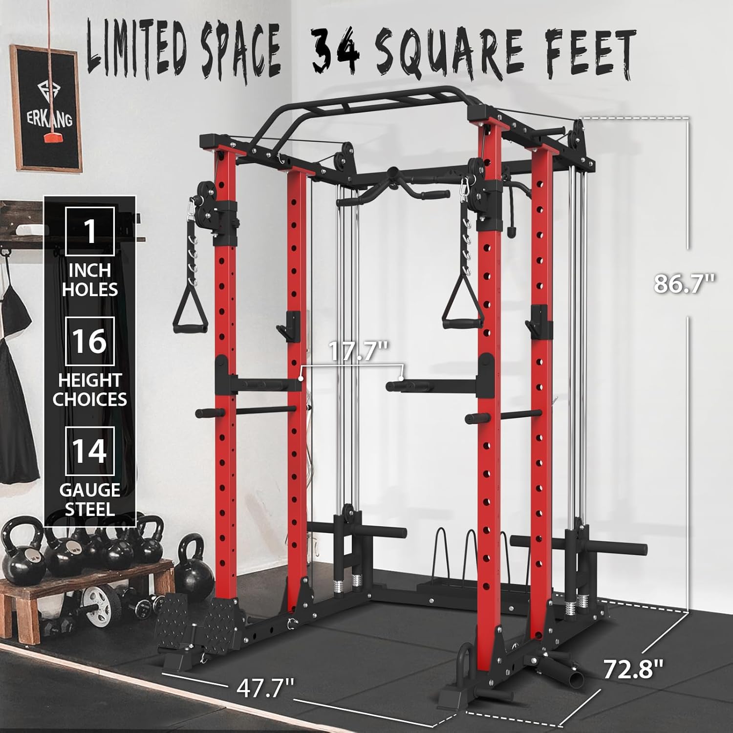 ER KANG MultiFunctional Power Rack, Power Cage with Dual Pulley System