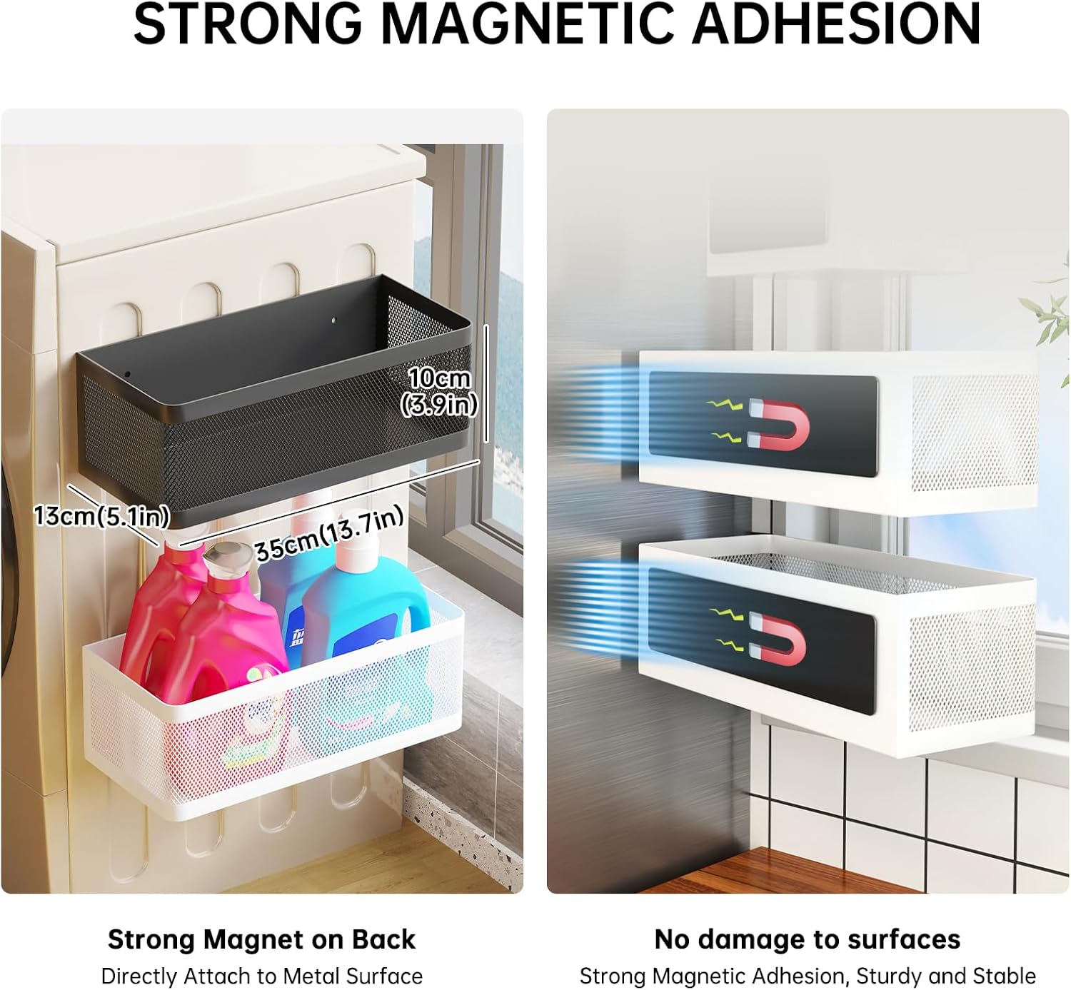 Magnetic Shelf for Washing Machine Laundry Room Magnetic Organizer Laundry Shelves Organizer Washing Machine Shelf Hanging Basket Storage Magnet Fridge Shelves (Black, L13.78in*W5.12in*H3.94in)