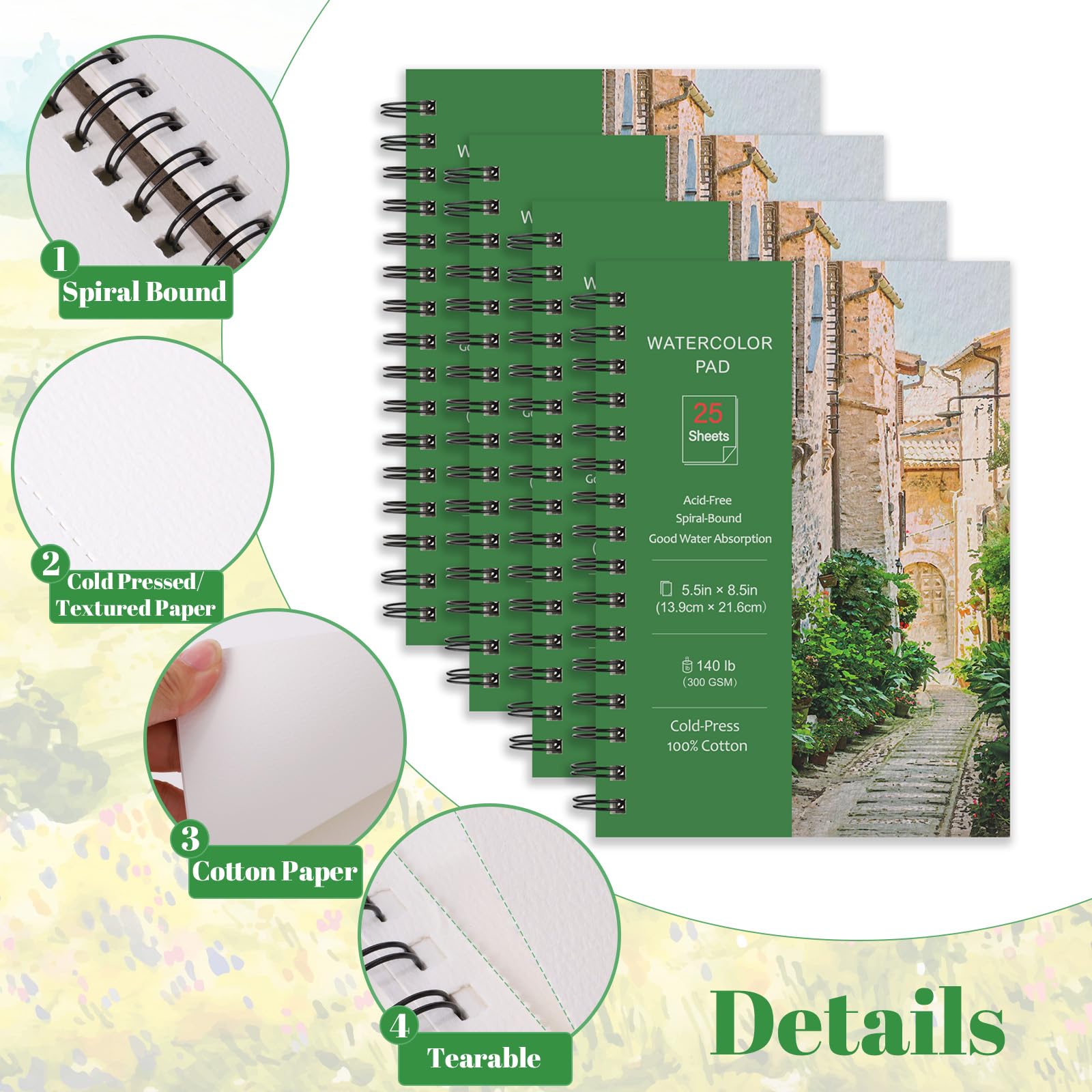 Watercolor Paper Pad 5.5\ x 8.5\ Spiral Bound Art Sketch Book Pack of 3 90 Sh Watercolor Paper Pad 5.5\ x 8.5\ Spiral Bound Art Sketch Book Pack of 3 90 Sh