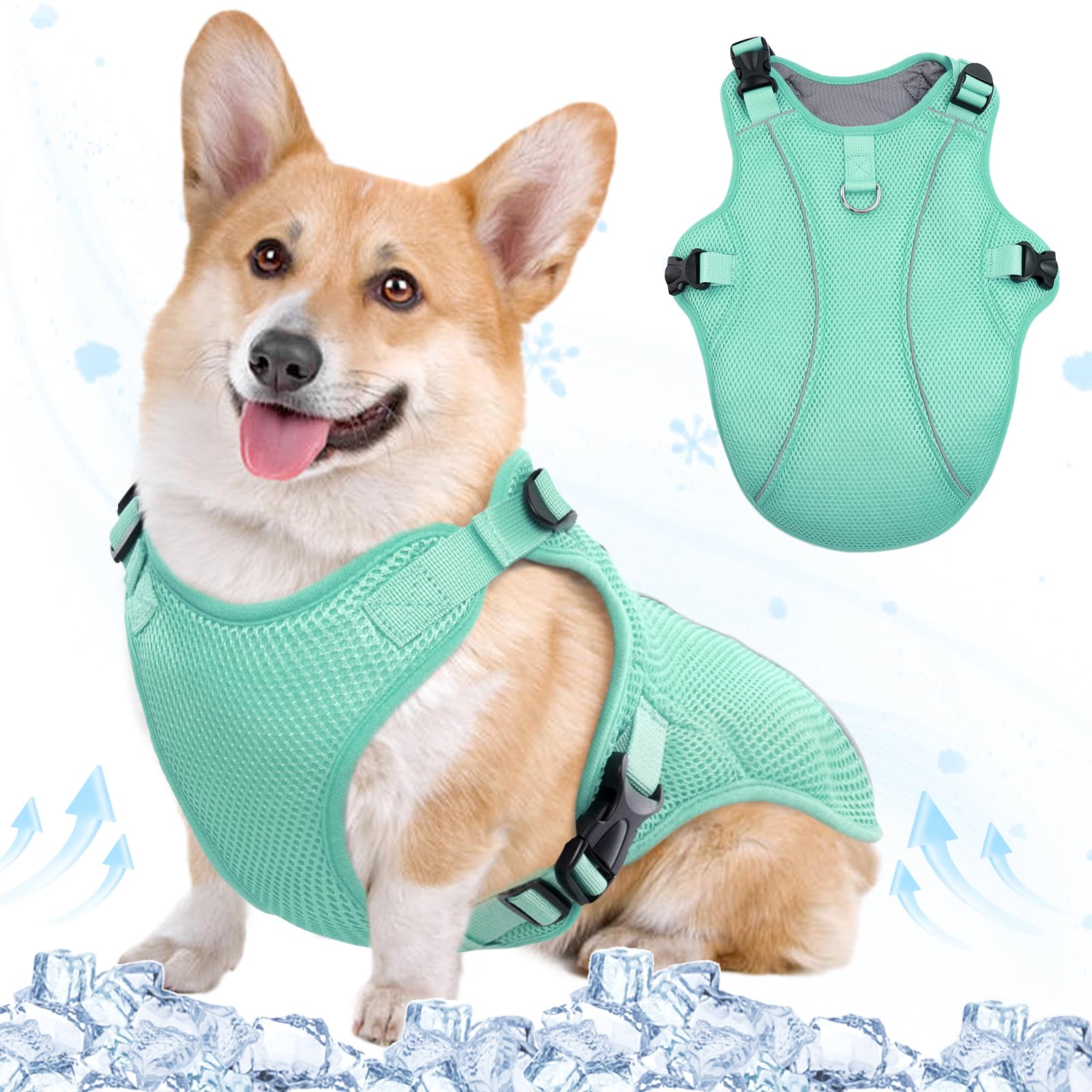 Kuoser Chaleco refrescante para perro, abrigo fresco transpirable para perros, arnés reflectante de refrigeración para perros, verde, S