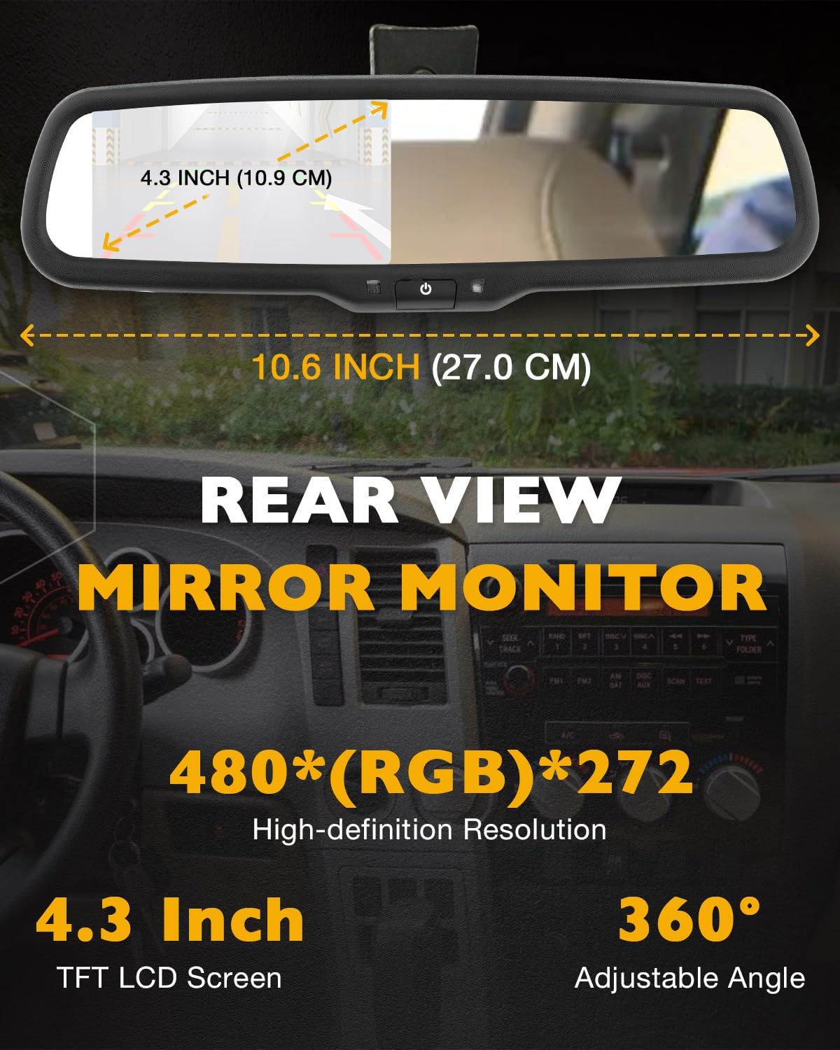 Rearview Mirror Monitor w/Backup Camera Tailgate Handle, Compatible with 2007-2013 Toyota Tundra, 4.3" Rear View, 170° Rear Viewing Angle, Waterproof Rear View Camera, Parking Assist Safety System