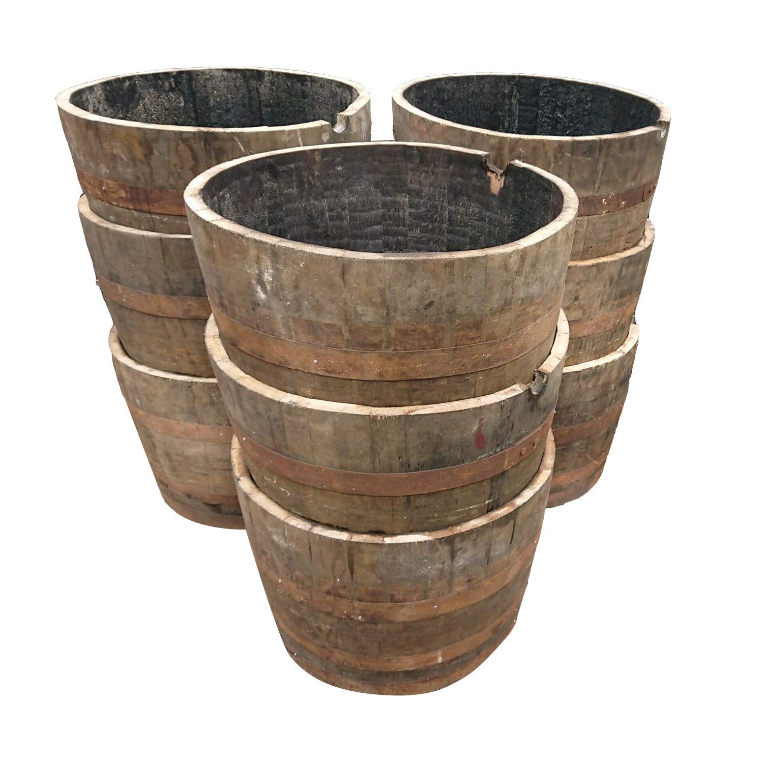 Cheeky ChicksLtd Solid Oak Rustic Half Barrel Planter Garden Pot Patio Lawn Tub | Set of 12
