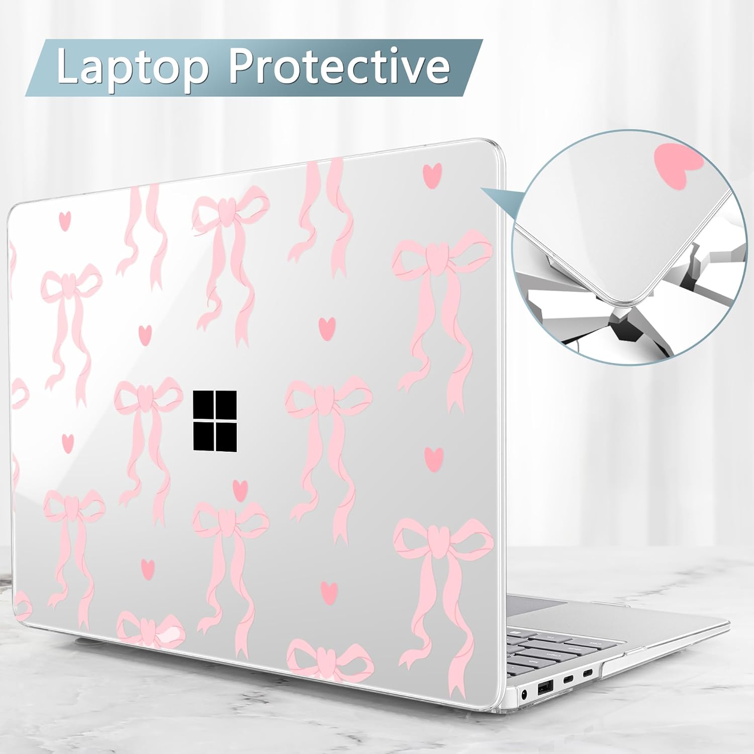 Case for 13.8" Microsoft Surface Laptop 7 13.8 Windows 11 PC 2024 (Model 2036), Hard Shell Cover with Keyboard Cover + Screen Protector + Dust Plug, Bow