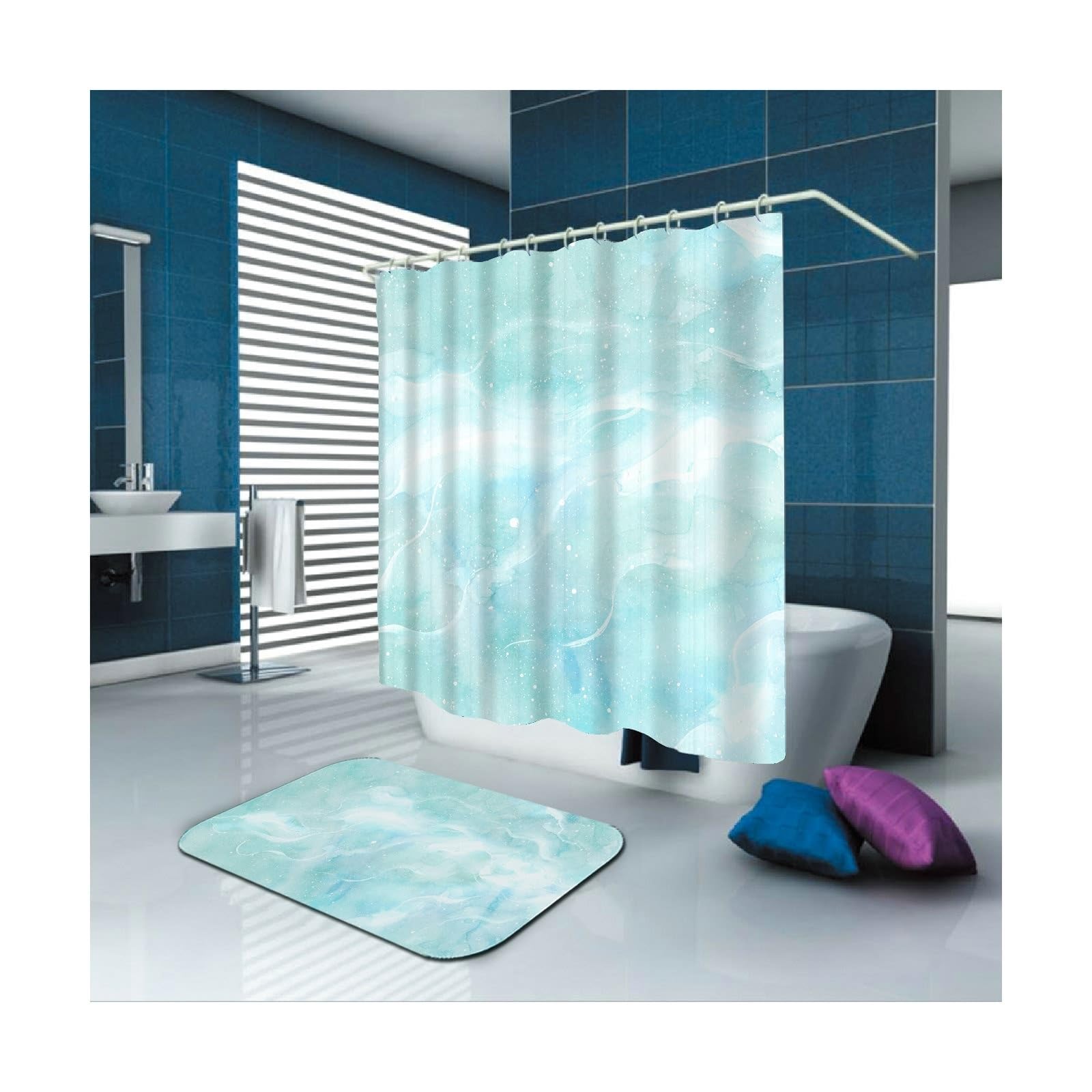 Tenda da doccia 180 x 180 cm, in tessuto rosa, motivo fantasia, in poliestere, antimuffa, ad asciugatura rapida, 1,8 x 1,8 m di lunghezza (larghezza x altezza) con anelli per tenda da doccia